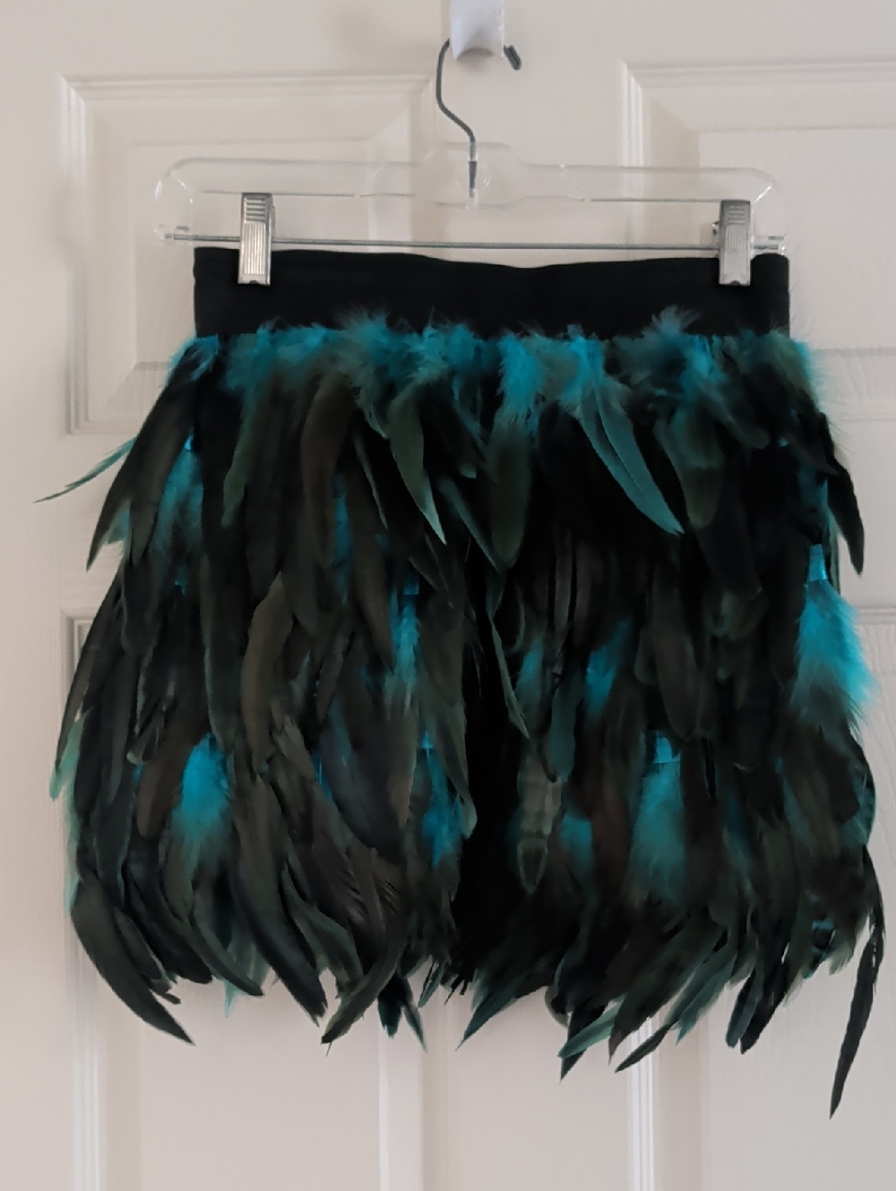 Feathered Mini Skirt - Teal & Black NWT